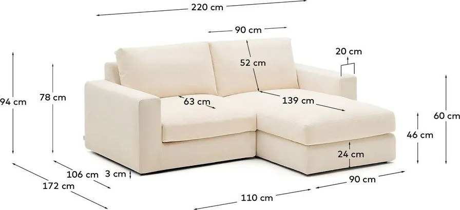 Beżowy narożnik z tkaniny szenilowej (prawostronny/z szezlongiem) Alea – Kave Home