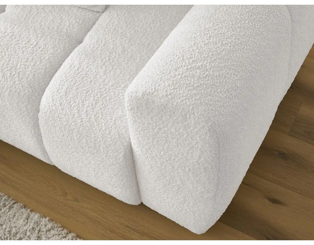 Biały rozkładany narożnik z materiału bouclé ze schowkiem (lewostronny/z szezlongiem) Roxelane – Bobochic Paris