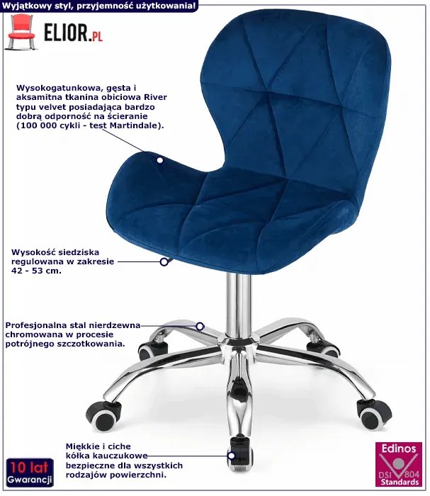 Granatowy pikowany fotel obrotowy welurowy - Infis 4X
