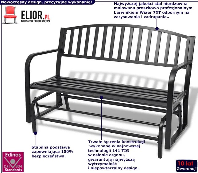 Czarna ławka-huśtawka ogrodowa - Roks