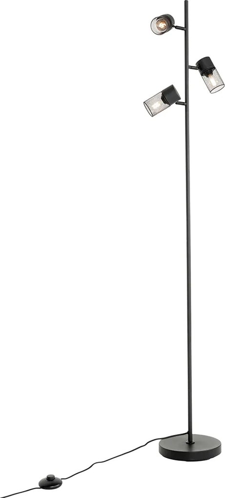 Industrialna lampa stojąca czarna 3-światłowa - Jim