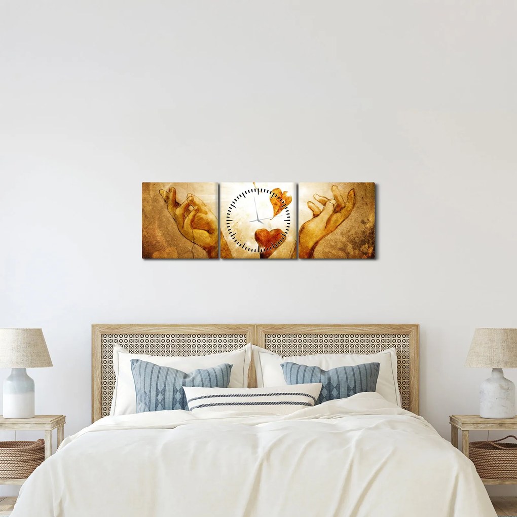 Obraz - Malowanie rąk pełnych miłości (z zegarem) (90x30 cm)