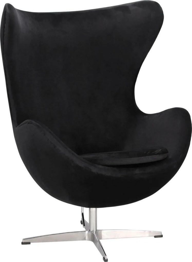 Designerski fotel uszak Jajo Velvet na srebrnej podstawie, insp. Egg