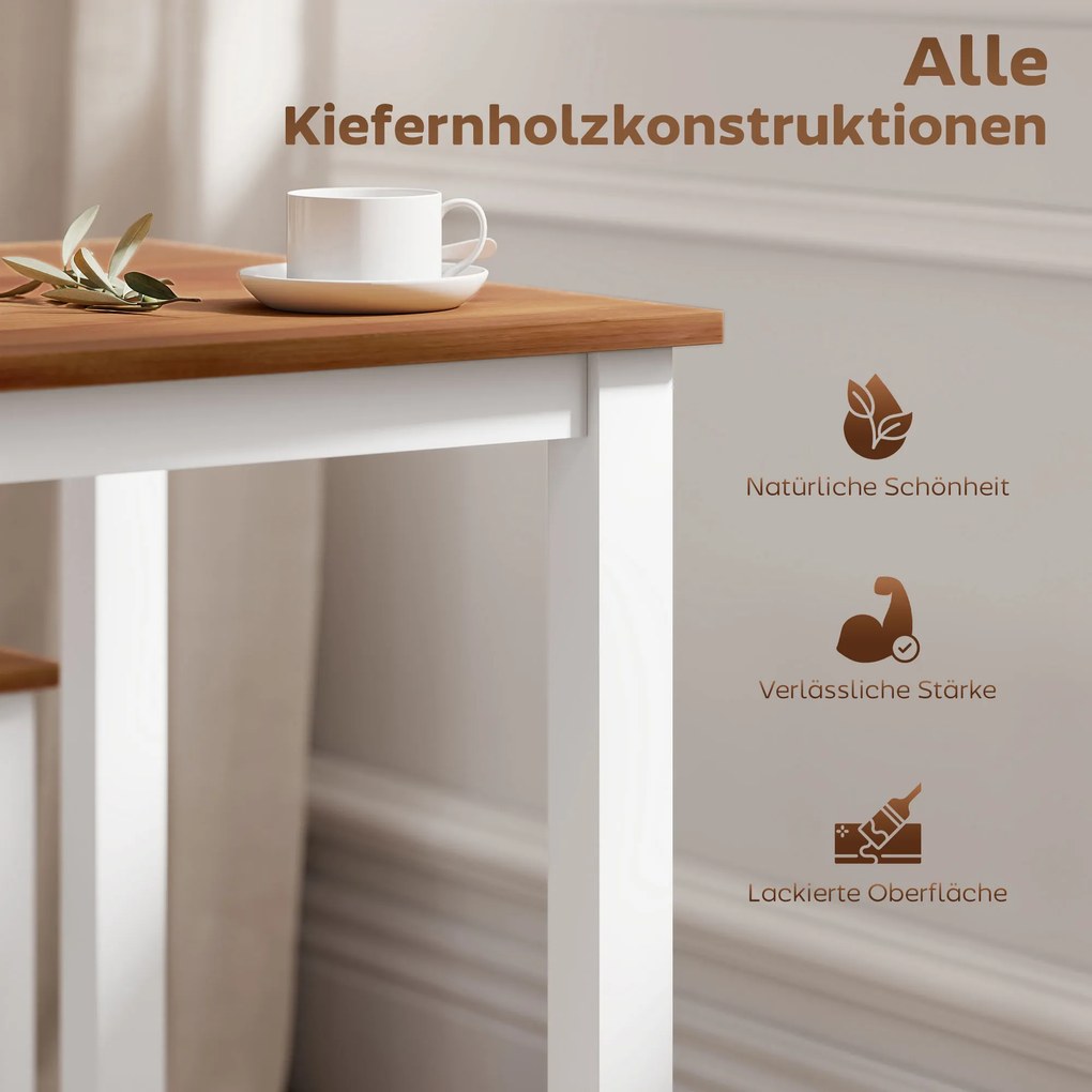 HOMCOM Zestaw do jadalni, stół, 4 krzesła, zestaw do jadalni, drewno sosnowe, brązowy + biały