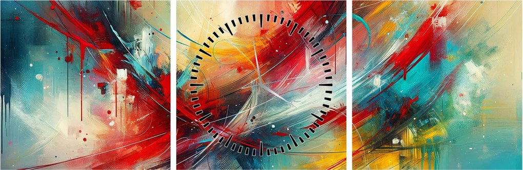 Obraz – Abstrakcja z czerwienią (z zegarem) (90x30 cm)