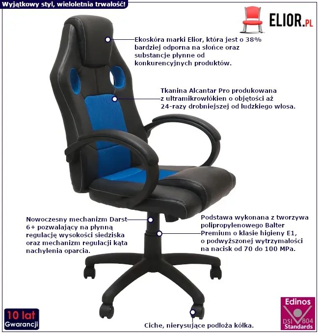 Czarno-niebieski fotel obrotowy regulowany B8-F70
