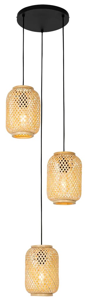 Orientalna lampa wisząca bambusowa 3-światłowa - YvonneKolonialny Oswietlenie wewnetrzne