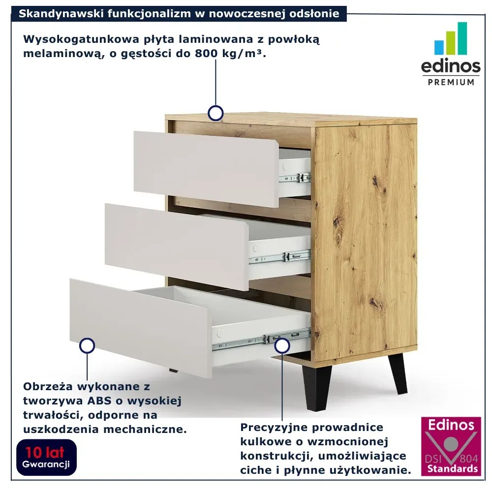 Komoda z 3 szufladami do sypialni dąb artisan + kaszmir G2-S61