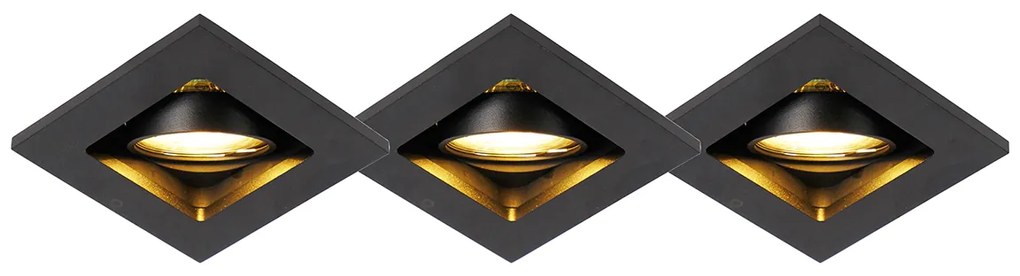 Zestaw 3 nowoczesnych wpuszczanych reflektorów czarnych regulowanych - Qure