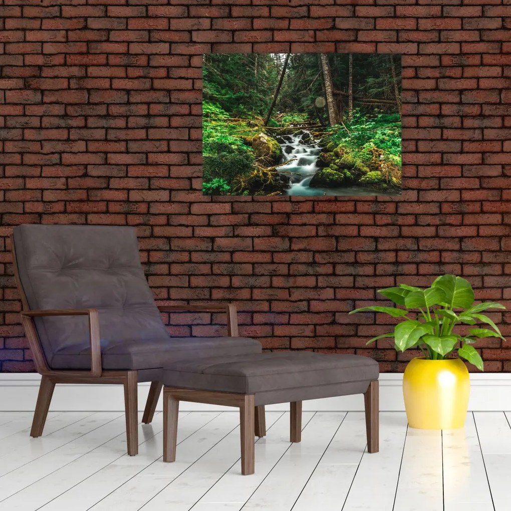 Obraz na szkle strumienia w lesie (70x50 cm)