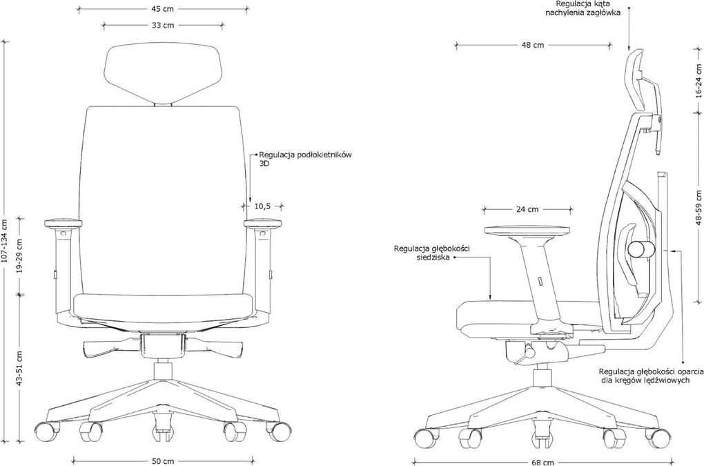 Ergonomiczny fotel biurowy Tune biały/czarny, zgodny z normą BHP