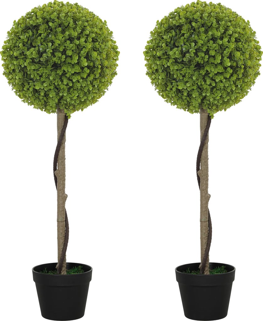 HOMCOM Sztuczne Drzewko Eukaliptusowe, Zestaw 2 w Doniczkach, Łatwe w Pielęgnacji, 90 cm