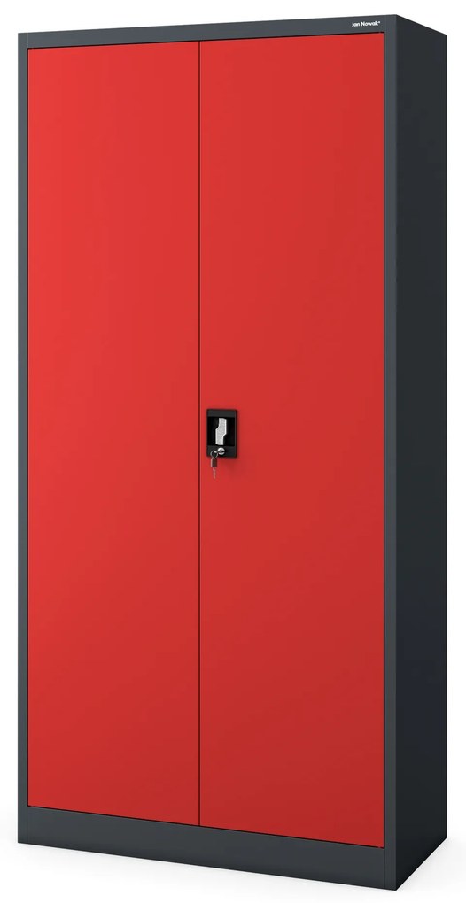 Szafa biurowa na dokumenty z 4 półkami antracytowo-czerwona, 900x1850x400 mm: JAN