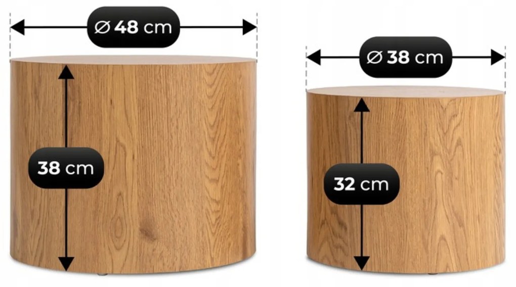 Zestaw Stolików Kawowych LEILA 38 cm/48 cm Dąb Naturalny Skandynawski Loft