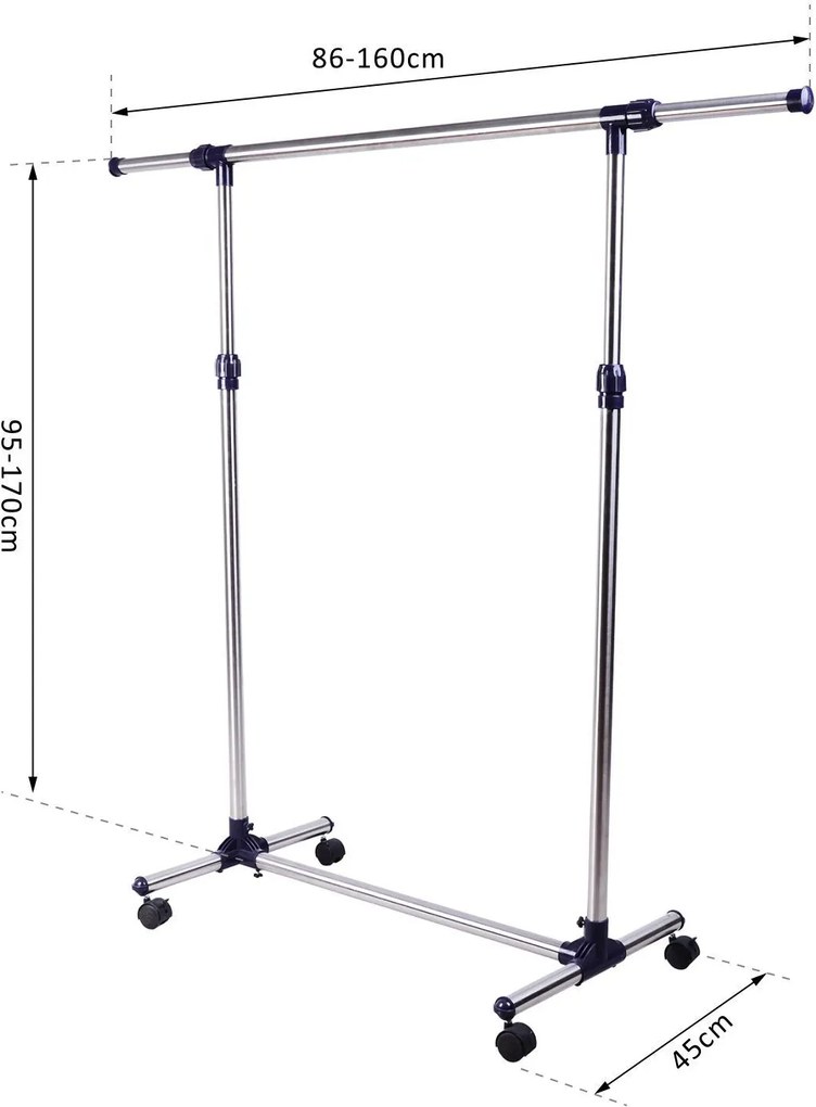HOMCOM Wieszak na Ubrania na Kółkach Srebrny 86x95x45cm Stabilny i Łatwy w Przechowywaniu | Aosom PL