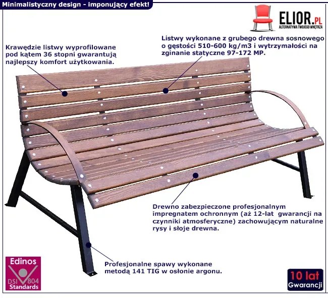 Retro ławka do ogrodu orzech - Wagris 200 cm