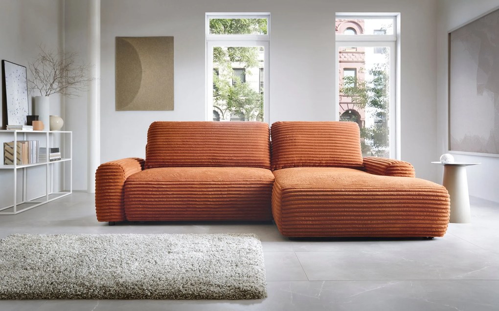 Masseno Narożnik OSSO z funkcją spania i pojemnikiem na pościel Narozniki L, Rozkładana sofa - Ceglasty, AMBIENCE 09