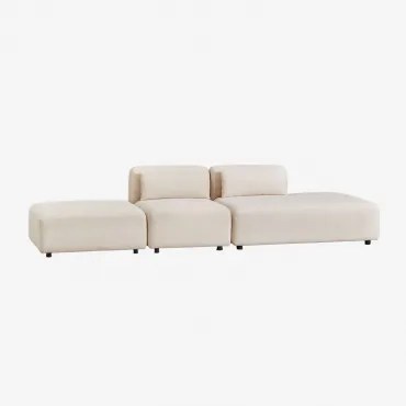 Sofa Modułowy 2-częściowy Z Prawym Szezlongiem I Pufem Fogler Len Aksamit Beż Lniany - Sklum