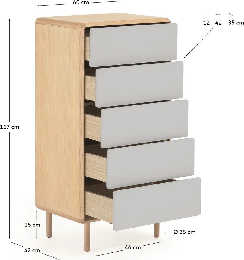 Szaro-naturalna komoda w dekorze jesionu 60x117x42 cm Anielle – Kave Home