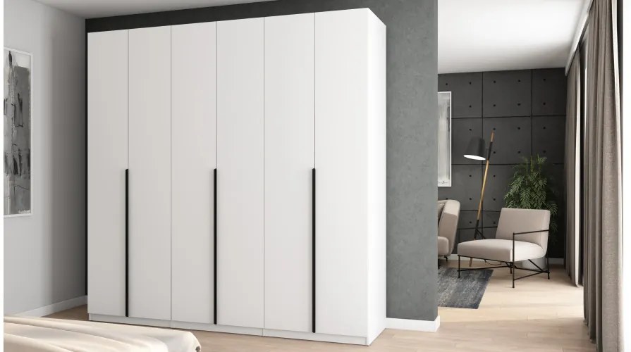 Szafa 6 drzwiowa otwierana 240 x 240 cm – biała z czarnymi uchwytami