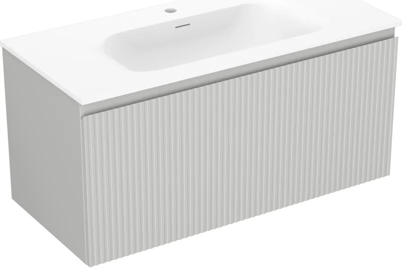Mexen Rivel szafka łazienkowa 100 cm z umywalką Vela, 1 szuflada, ryflowana , szara mat/biała mat - 91A20-10047-1-BF62-W23M01