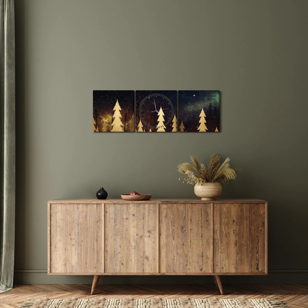 Obraz - Złota noc (z zegarem) (90x30 cm)