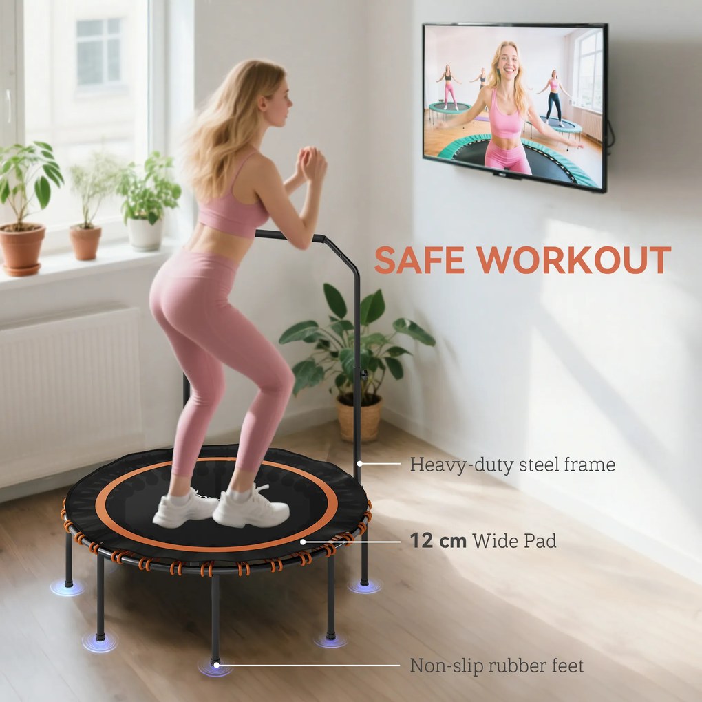 SPORTNOW Trampolina fitness z regulowanym uchwytem, Trampolina sportowa do użytku wewnątrz i na zewnątrz, Stal, Tworzywo sztuczne, Pomarańczowy