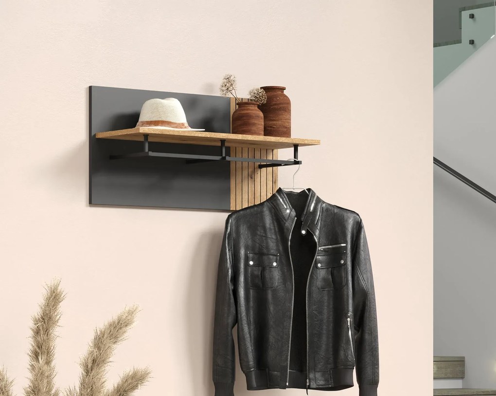 Wieszak z półką do przedpokoju grafit + dąb evok Z6-A27