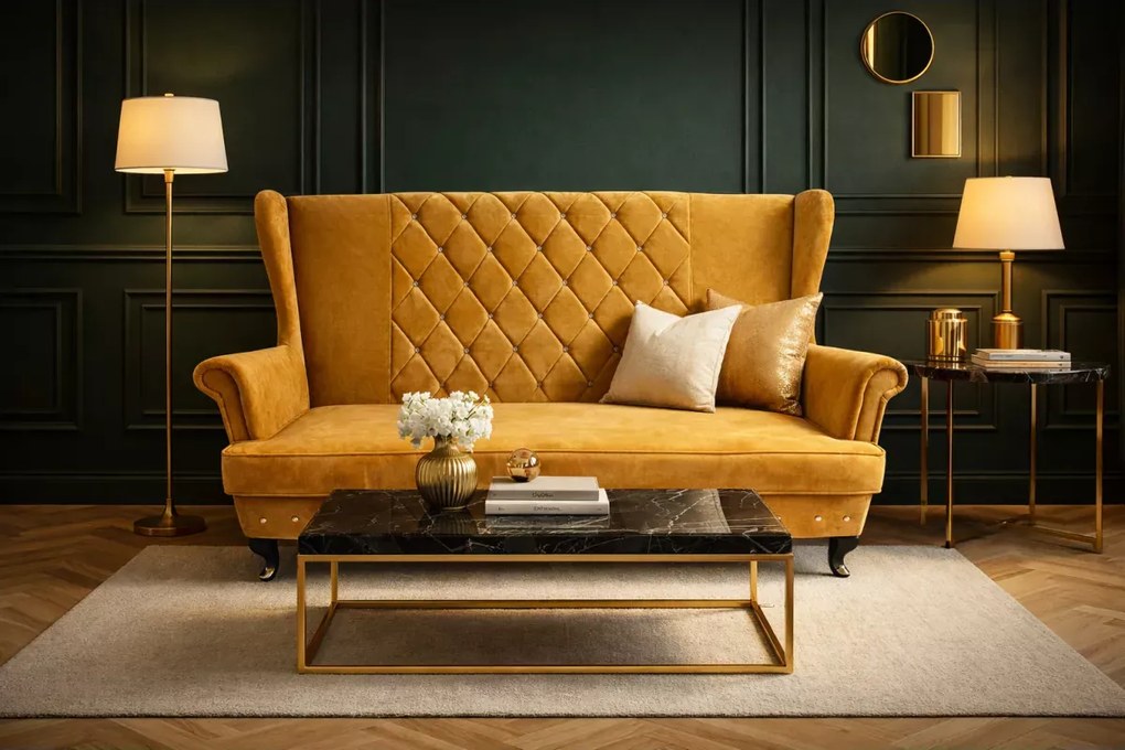 Skandynawska sofa uszak 3 osobowa z pikowaniem
