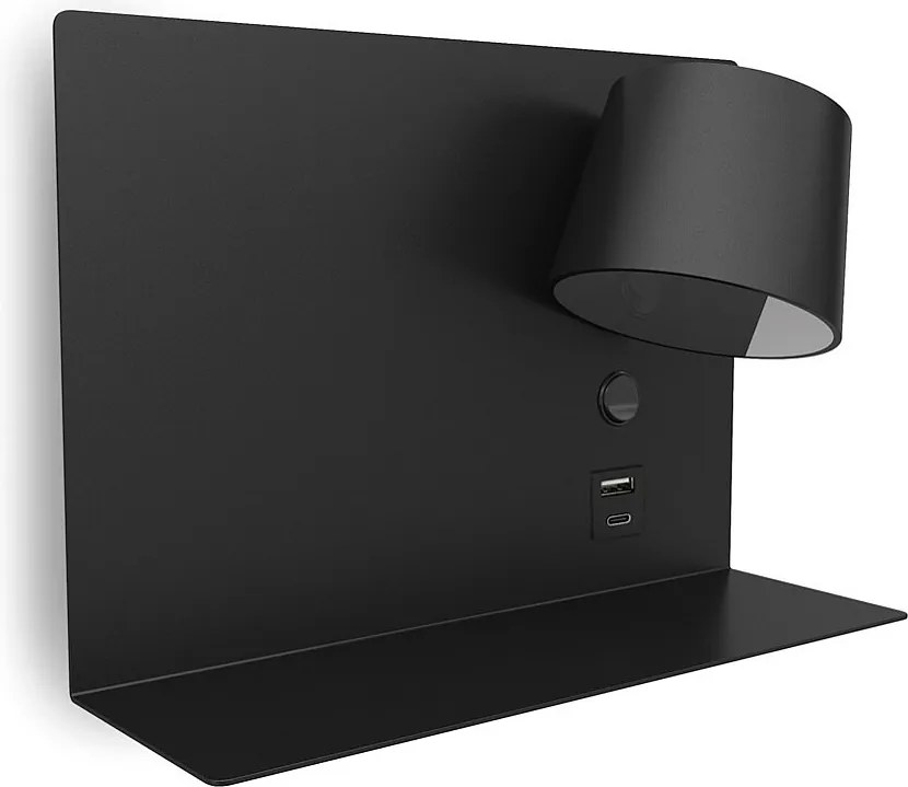 Nowoczesny kinkiet SERENE - LED SMD 6W - 732lm AND 3K - IP20 - 350° - w??cz/wy??cz i USB - LEWY - stal i czarny