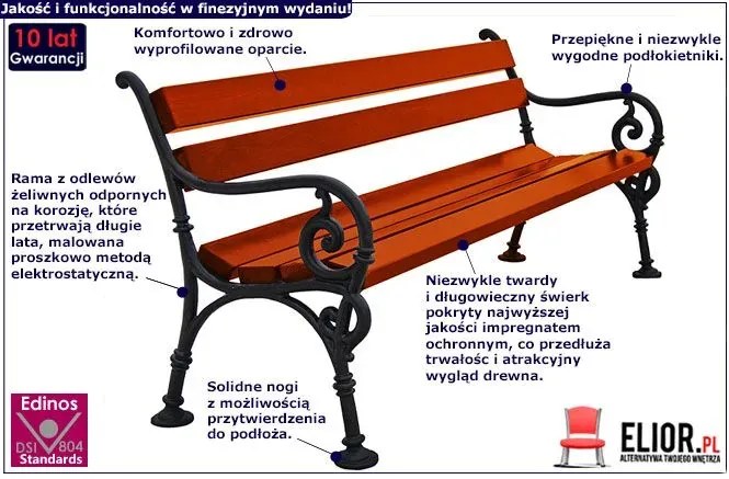 Ławka parkowa 150cm 7 kolorów Sentis 2X