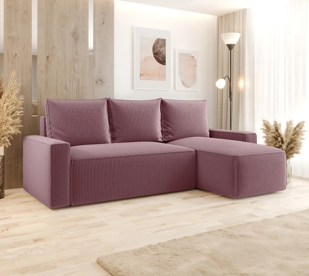 Różowy rozkładany narożnik w kształcie L P1-F68