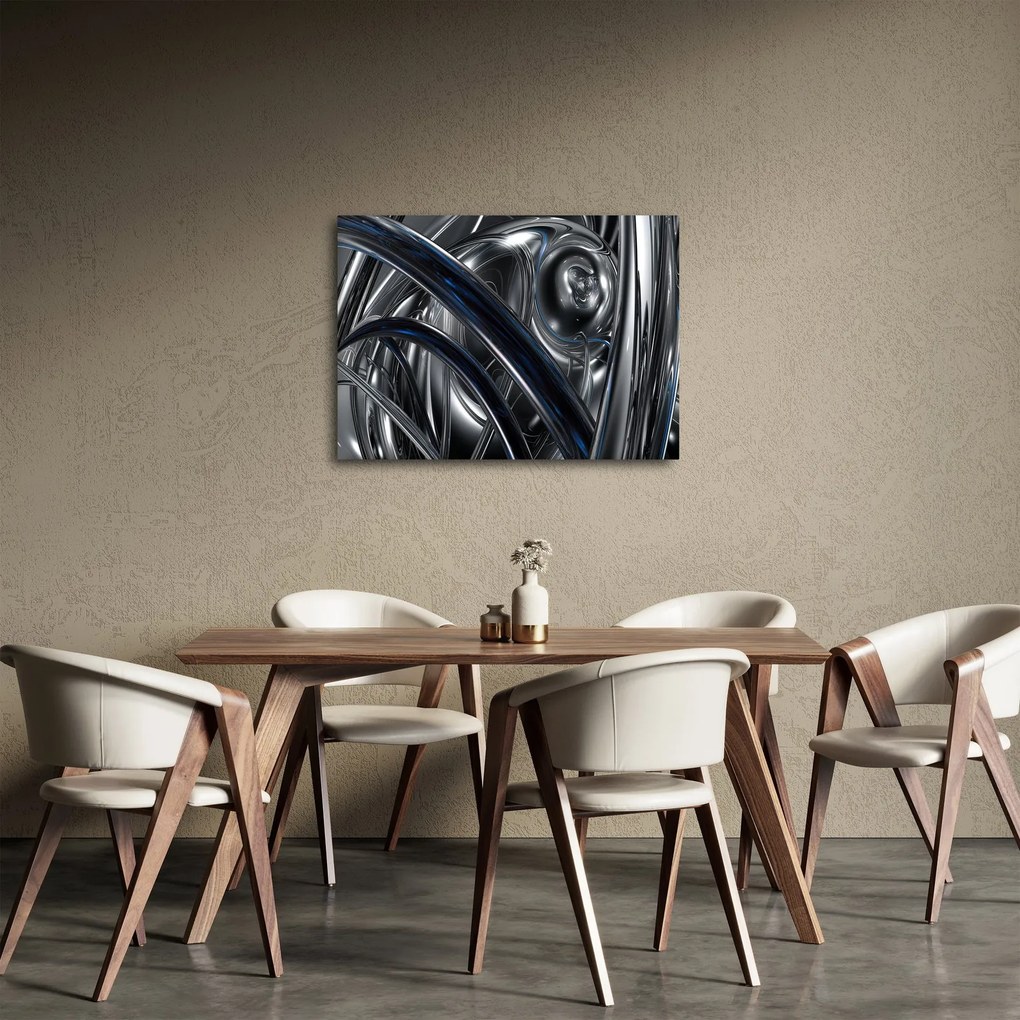Obraz szarej abstrakcji z niebieskim (70x50 cm)