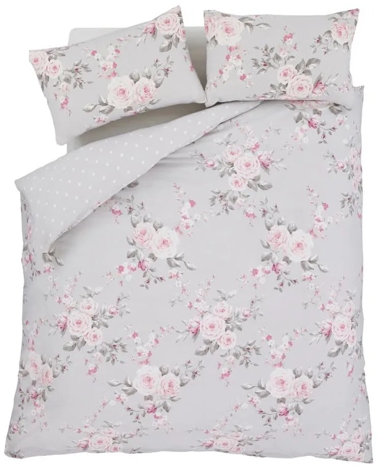 Szara pościel dwuosobowa 230x220 cm Canterbury Floral – Catherine Lansfield