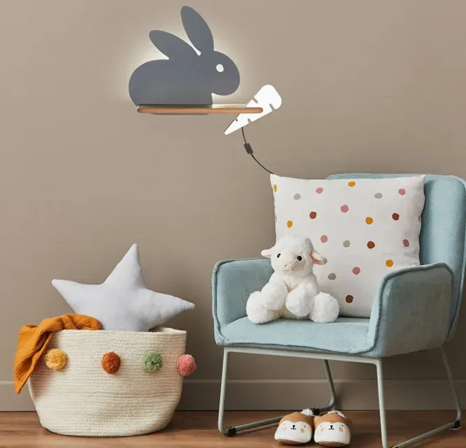 Szaro-biała lampka nocna w kształcie królika z wtyczką - K028 G1-S43