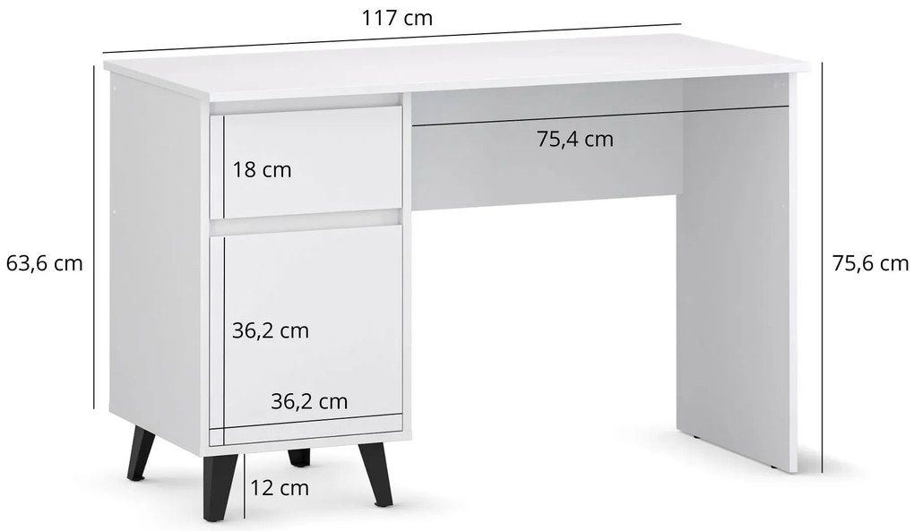 Białe biurko skandynawskie z szafką C7-F32