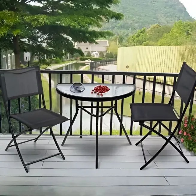 Szklany stolik ogrodowy półokrągły Tulum 090 - na balkon, taras, patio