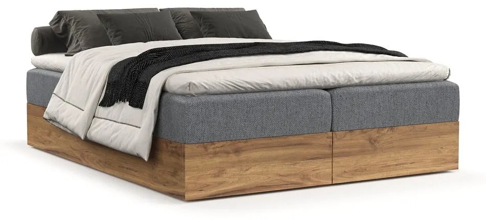 Szaro-naturalne łóżko boxspring ze schowkiem 140x200 cm Faro – Maison de Rêve