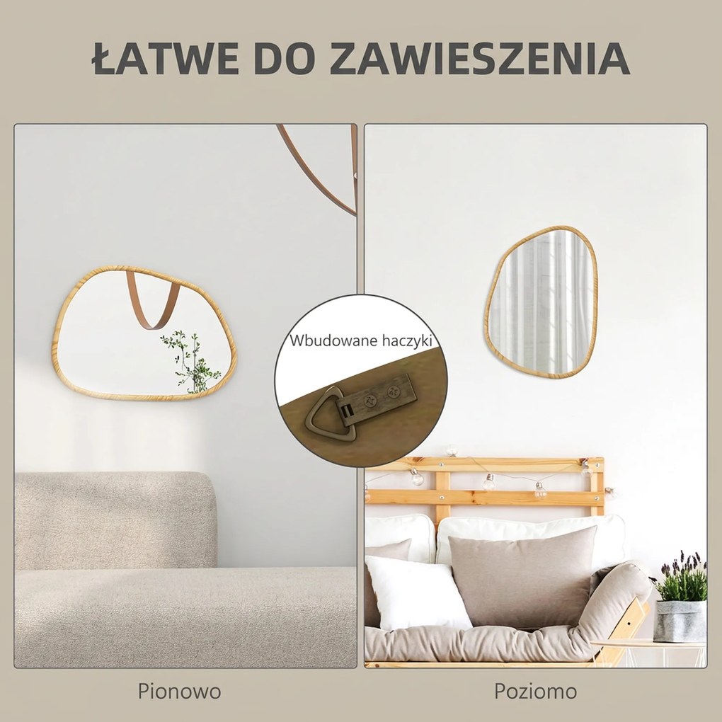 HOMCOM Lustro Ścienne Dekoracyjne, Design Vintage, 80 x 2,1 x 60 cm, Drewno Macierzyste, Naturalne