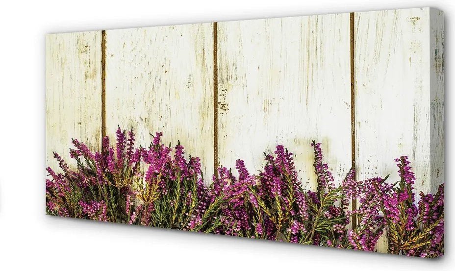 Fotoobraz na płótnie Fioletowe Kwiaty na Deskach