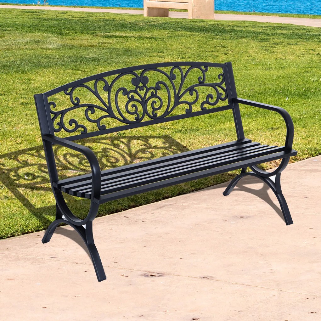 Outsunny Ławka Ogrodowa Metalowa 2-osobowa Elegancka Czarna | Aosom PL