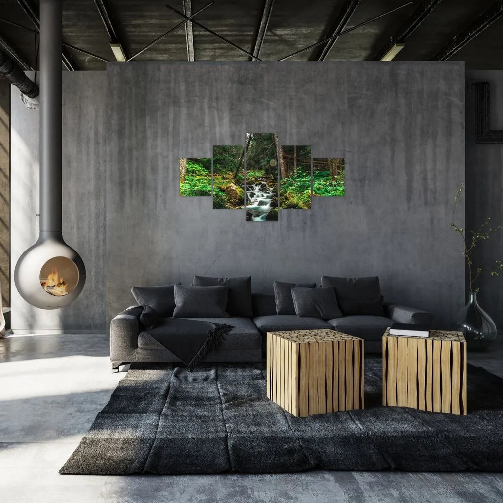 Obraz strumienia w lesie (125x70 cm)