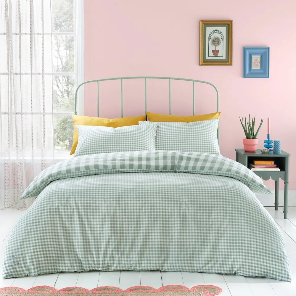 Zielona pościel dwuosobowa 200x200 cm Seersucker Gingham Check – Catherine Lansfield