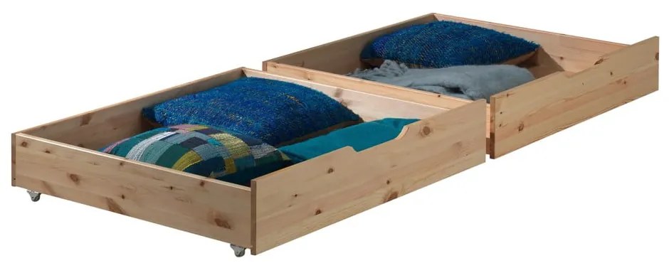 Piętrowe łóżko dziecięce z litego drewna sosnowego ze schowkiem 90x200 cm w naturalnym kolorze PINO – Vipack