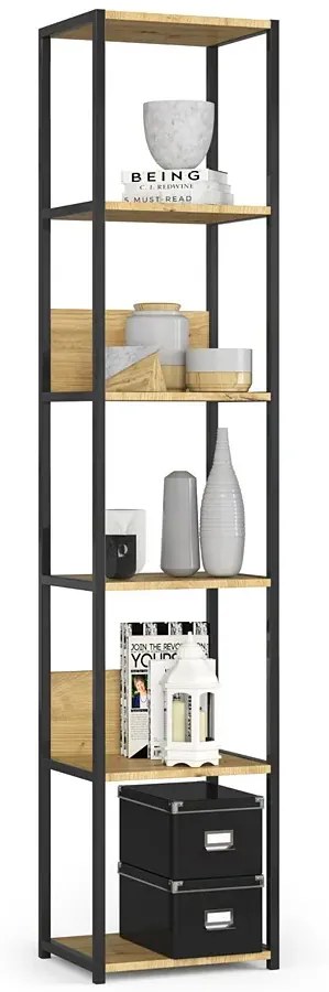 Industrialny Otwarty Czarny Regał + Dąb Artisan W5-D05
