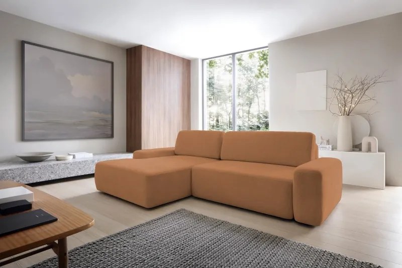 Narożnik BOULI Lewostronny z Elektryczną Regulacją wolnostojący tkanina Raven 44 Pomarańczowy DOMO HOME