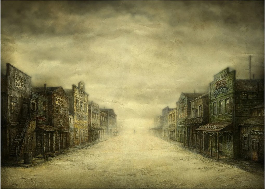 Obraz na szkle westernowego miasteczka (70x50 cm)
