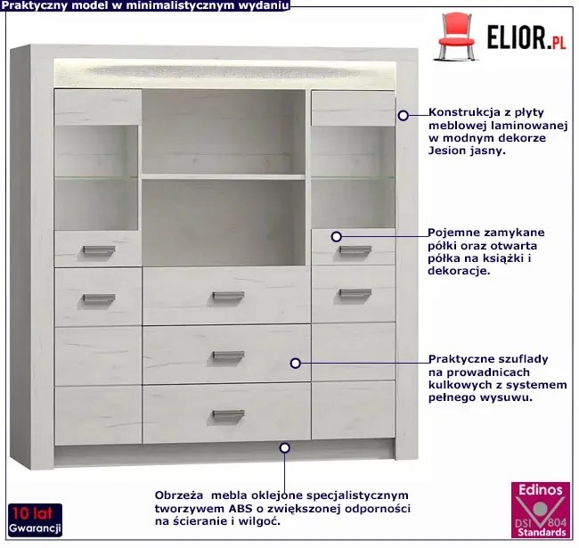 Witryna z szufladami w kolorze kraft biały Z4-W54