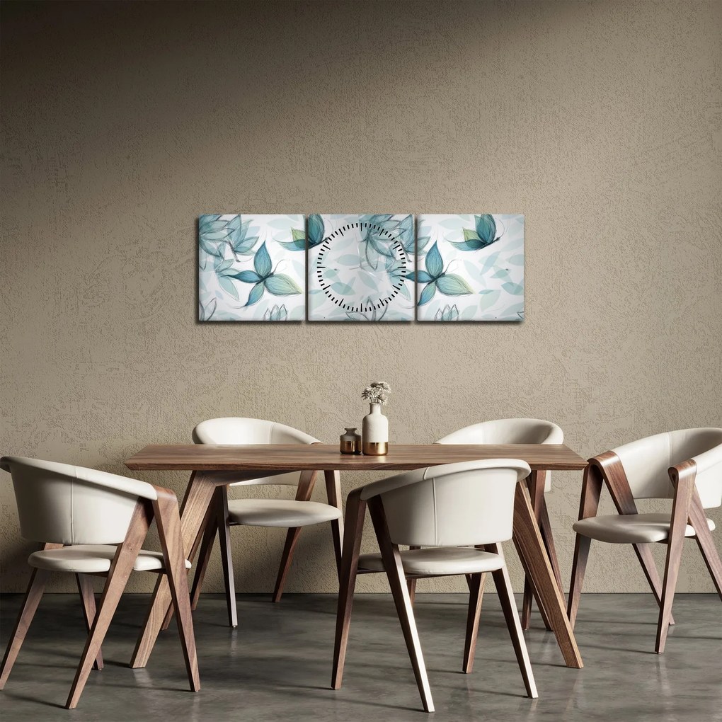 Obraz - Niebieskie motyle (z zegarem) (90x30 cm)