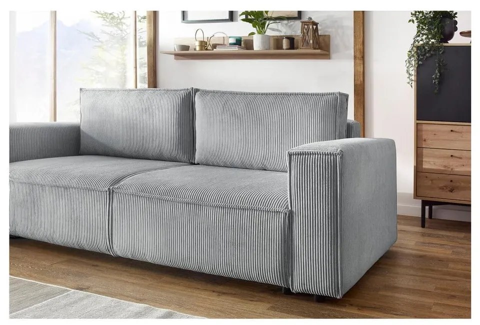 Jasnoszara sztruksowa rozkładana sofa 245 cm Nihad – Bobochic Paris